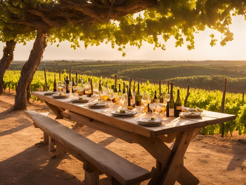 Une table dressée au milieu des vignes dans les Pouilles